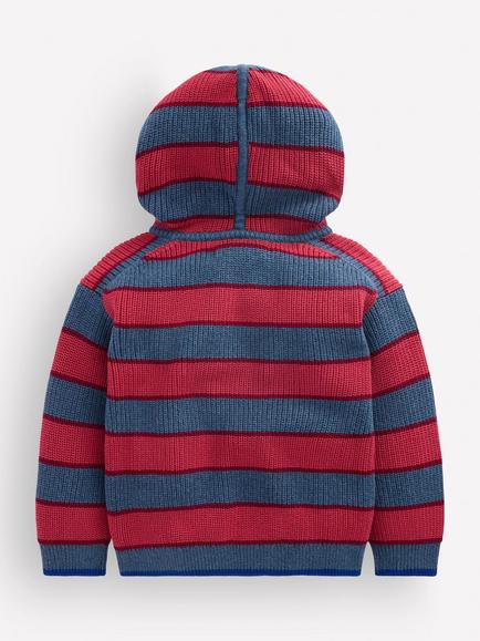 Mini Boden Kids' Knitted Cotton Stripe Hoodie, Denim Blue/Multi - view 2, Denim Blue/Multi