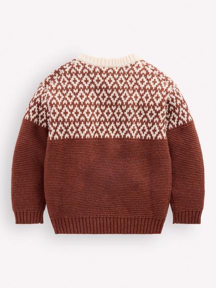 Mini Boden Kids' Relaxed Fair Isle Jumper, Auburn Melange - view 2, Auburn Melange