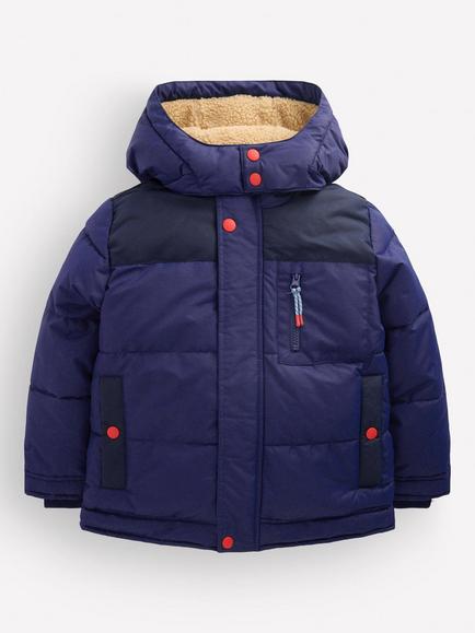 Mini Boden Kids' Borg Fleece Lined Puffer Jacket, College Navy, College Navy