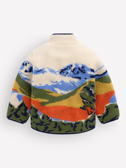 Mini Boden Kids' Cosy Borg Fleece Landscape Jacket, Multi - view 2, Multi