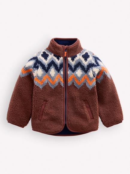 Mini Boden Kids' Cosy Borg Fleece Fairisle Jacket, Multi, Multi