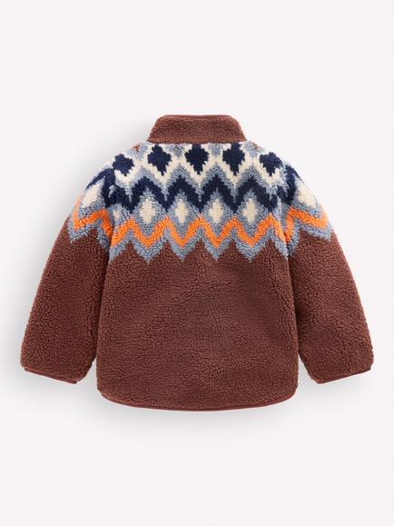 Mini Boden Kids' Cosy Borg Fleece Fairisle Jacket, Multi - view 2, Multi
