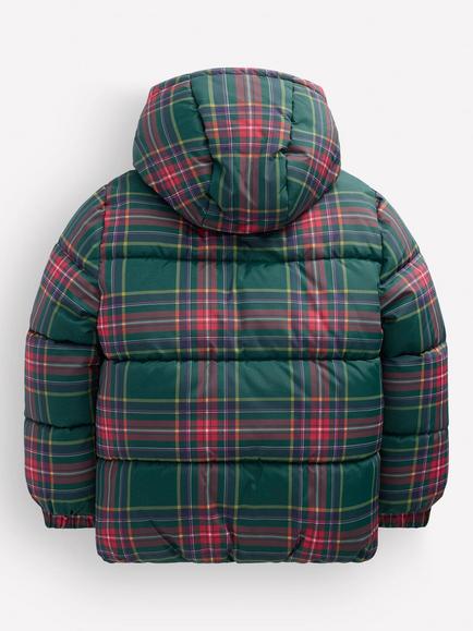 Mini Boden Kids' Plaid Sherpa Fleece Lined Padded Jacket, Green - view 2, Green