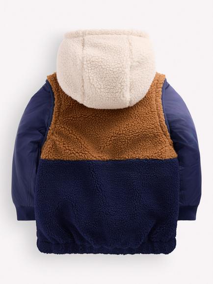 Mini Boden Kids' Panelled Borg Mix Jacket/Gilet, Navy - view 2, Navy