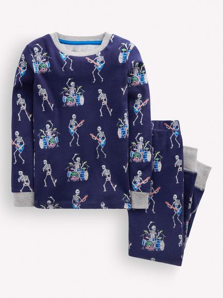 Mini Boden Kids' Snug Glow-In-The-Dark Pyjamas, Skeleton Drummers, Skeleton Drummers