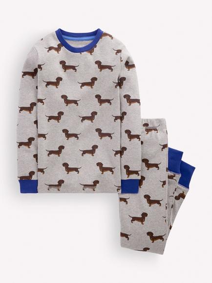 Mini Boden Kids' Long Sleeve Printed Pyjama Set, Sausage Dogs, Sausage Dogs