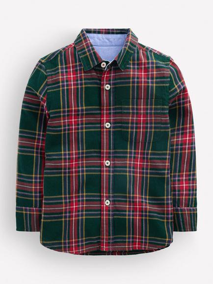 Mini Boden Kids' Cotton Long Sleeve Check Shirt, Dark Green/Blue, Dark Green/Blue