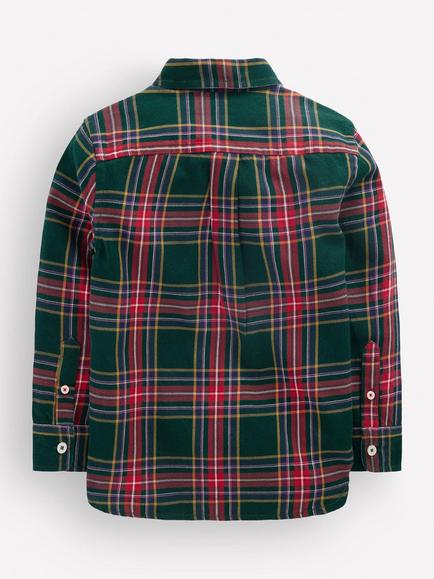 Mini Boden Kids' Cotton Long Sleeve Check Shirt, Dark Green/Blue - view 2, Dark Green/Blue