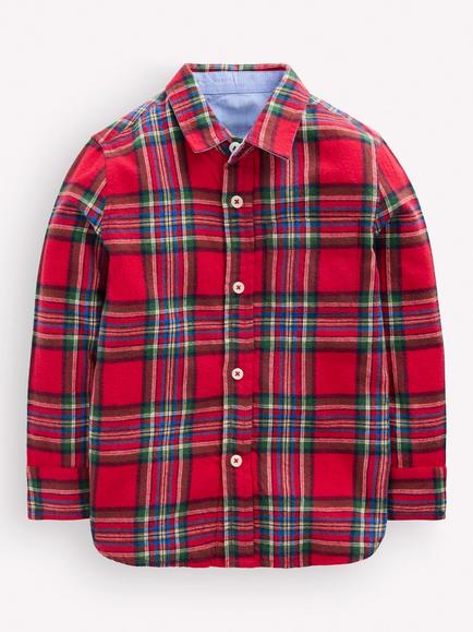 Mini Boden Kids' Cosy Cotton Check Shirt, Red, Red Check