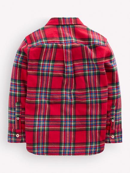 Mini Boden Kids' Cosy Cotton Check Shirt, Red - view 2, Red Check