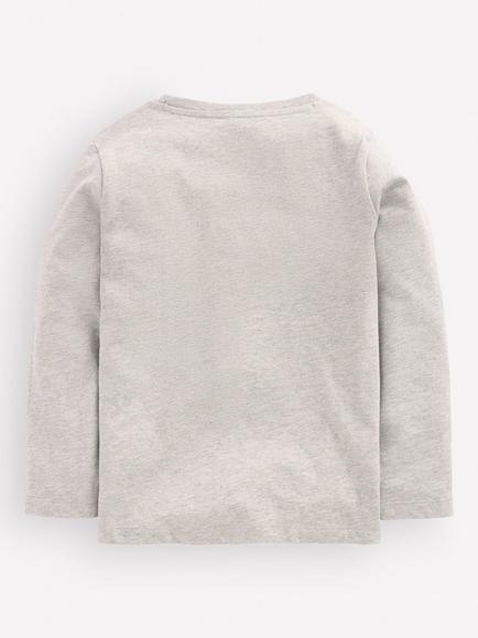 Mini Boden Kids' Long Sleeve Supers Top, Grey - view 2, Grey Marl Bear