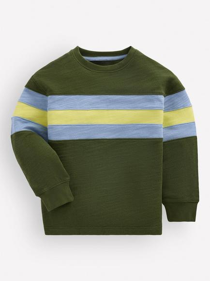 Mini Boden Kids' Relaxed Mid-Weight Stripe Block Sweatshirt, Brunswick Green, Brunswick Green