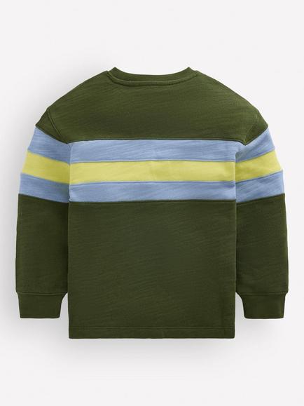 Mini Boden Kids' Relaxed Mid-Weight Stripe Block Sweatshirt, Brunswick Green - view 2, Brunswick Green