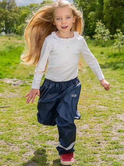 Muddy Puddles Kids' Fleece-Lined Waterproof Trousers, Navy Blue - view 2, Navy Blue