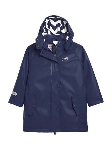 Muddy Puddles Kids' PuddleFlex Waterproof Hooded PU Jacket, Navy Blue