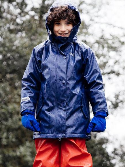 Muddy Puddles Kids' PuddleFlex Waterproof Hooded PU Jacket - view 2, Navy Blue