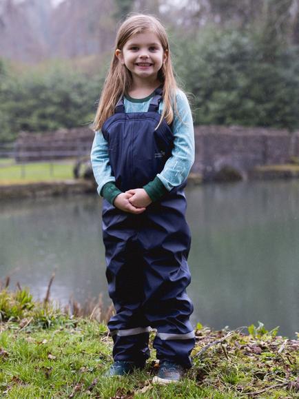 Muddy Puddles Kids' Puddleflex Bib and Brace Dungarees, Navy Blue - view 2, Navy Blue