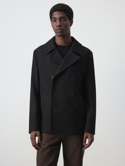 Mango Double Breasted Tailored Coat, Black