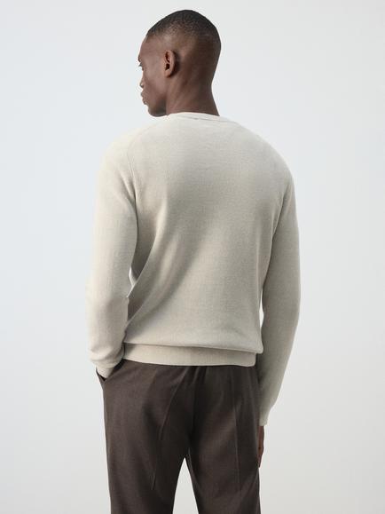 Mango Fine-Gauge Crew Knit Jumper, Beige - view 2, Beige