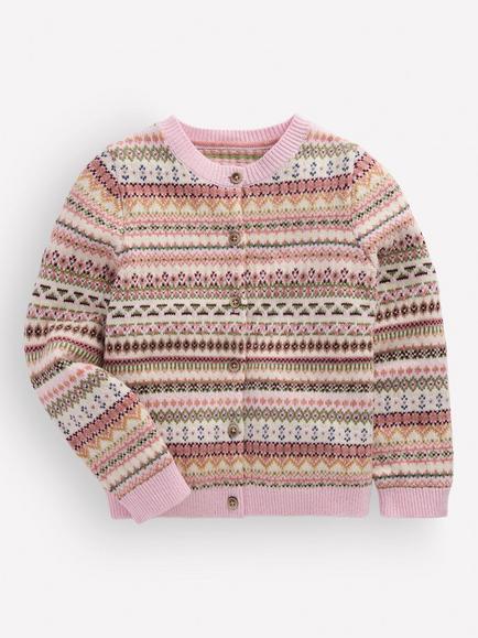 Mini Boden Kids' Edie Fair Isle Cardigan, Pink Heather, Pink Heather