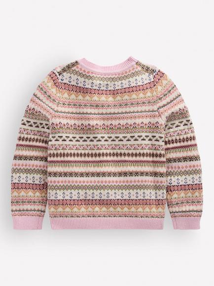 Mini Boden Kids' Edie Fair Isle Cardigan, Pink Heather - view 2, Pink Heather