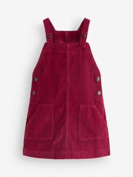 Mini Boden Kids' Adeline A-Line Dungaree Dress, Chestnut Red Cord, Chestnut Red Cord