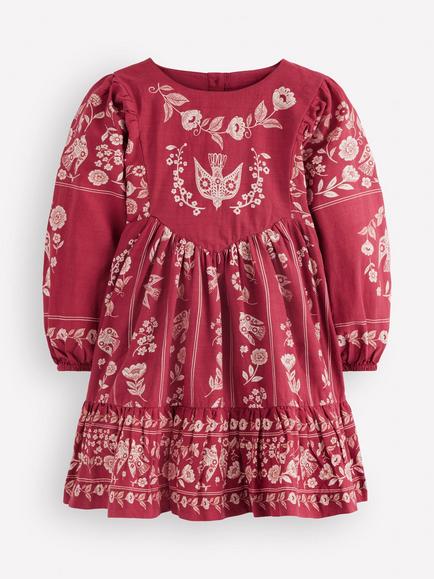 Mini Boden Kids' Celia Wing Sleeve Dress, Port, Port