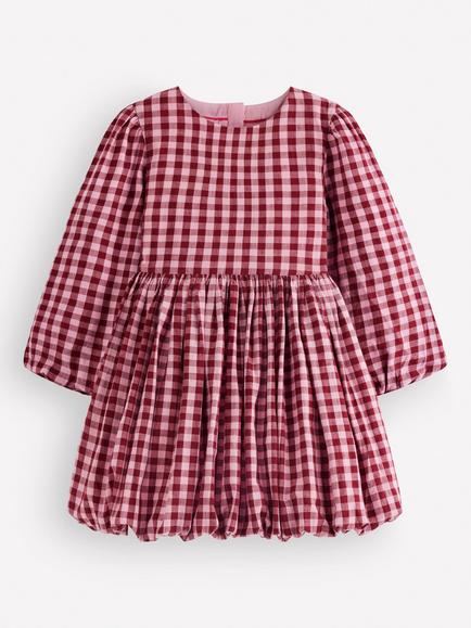 Mini Boden Kids' Long Sleeve Bubble Hem Dress, Red, Red
