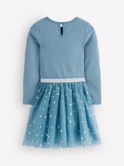Mini Boden Kids' Long Sleeve Twirly Tulle Dress - view 2, Stormbolt Blue