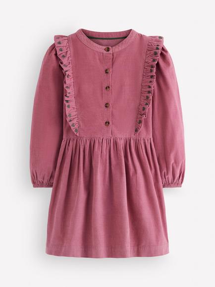 Mini Boden Kids' Winnie corduroy Long Sleeve Frill Trim Dress, Formica Pink, Formica Pink