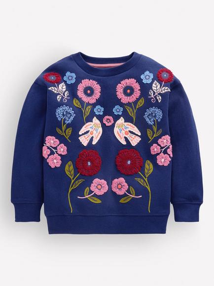 Mini Boden Kids' Bobbie Applique Crew Neck Sweatshirt, Navy, Navy