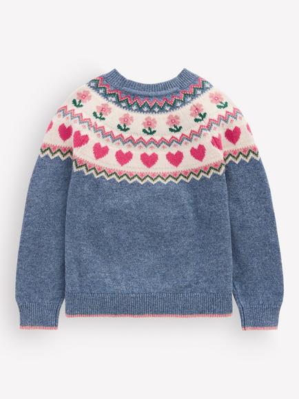 Mini Boden Kids' Eleanor Fair Isle Jumper, Blue Marl - view 2, Bluejay Marl