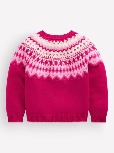Mini Boden Kids' Eleanor Fair Isle Round Neck Jumper, Sweet Cherry - view 2, Sweet Cherry