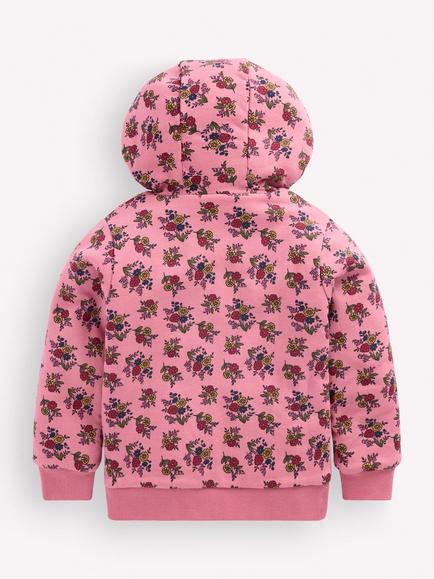 Mini Boden Kids' Reversible Hooded Borg Coat, Rose Garden - view 2, Rose Garden