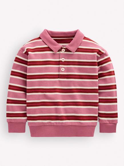 Mini Boden Kids' Stripe Button Collar Sweater, Pink, Pink