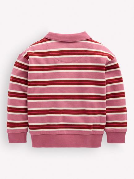 Mini Boden Kids' Stripe Button Collar Sweater, Pink - view 2, Pink