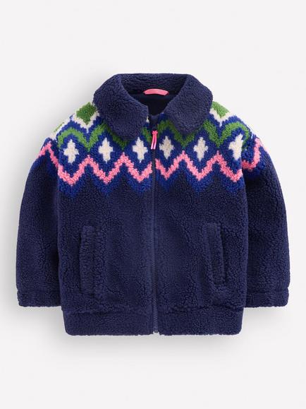 Mini Boden Kids' Collared Borg Fleece Jacket, Navy, Navy