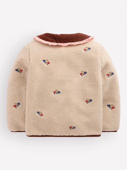 Mini Boden Kids' Embroidered Borg Fleece Jacket, Ivory - view 2, Ivory