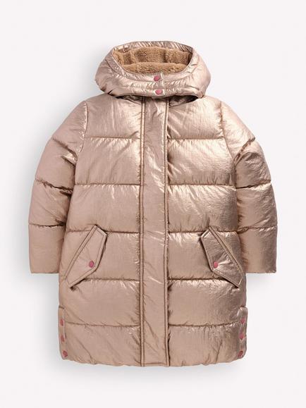 Mini Boden Kids' Longline Padded Coat, Gold Metallic, Gold Metallic