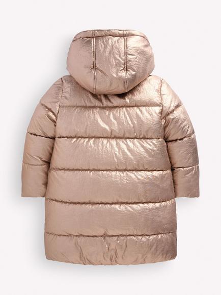Mini Boden Kids' Longline Padded Coat, Gold Metallic - view 2, Gold Metallic