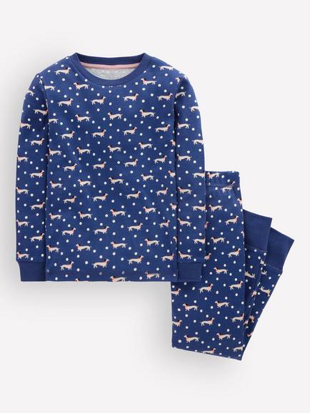 Mini Boden Kids' Snug Glow-In-The-Dark Pyjamas, Blue Spotty Dog, Blue Spotty Dog