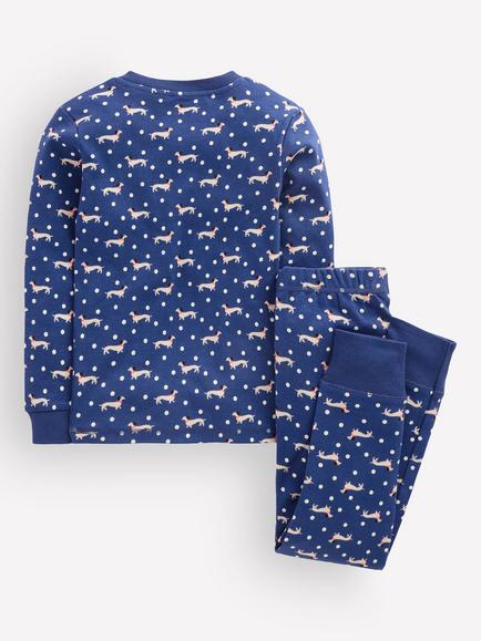 Mini Boden Kids' Snug Glow-In-The-Dark Pyjamas, Blue Spotty Dog - view 2, Blue Spotty Dog