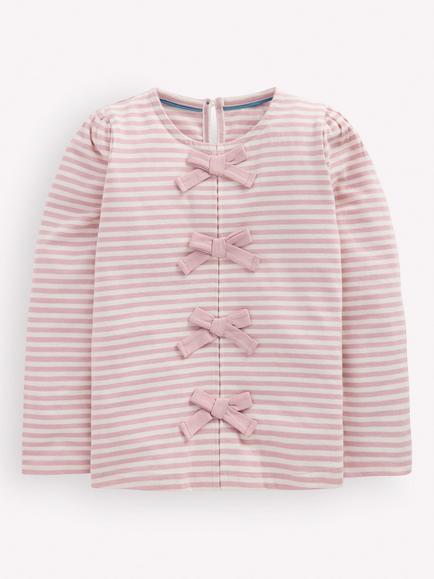 Mini Boden Kids' Long Sleeve Bow Trim Top, Pink, Pink