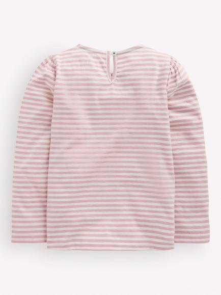Mini Boden Kids' Long Sleeve Bow Trim Top, Pink - view 2, Pink