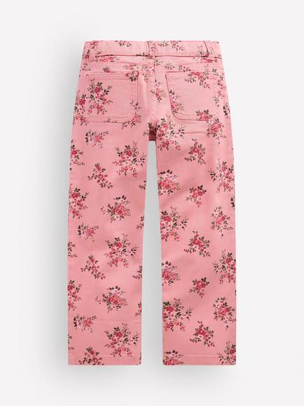 Mini Boden Kids' Patch Pocket Wide Leg Jeans, Pink Quartz Floral - view 2, Pink Quartz Floral