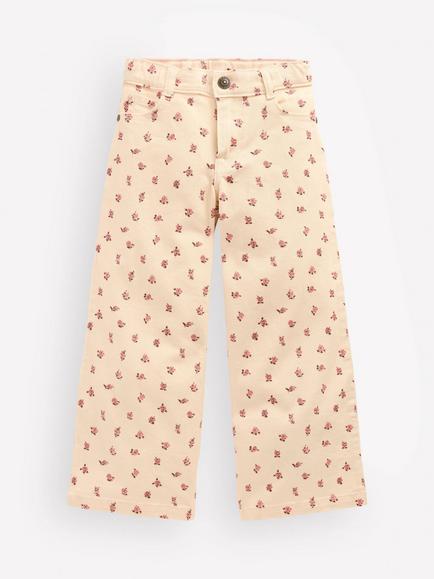 Mini Boden Kids' Floral Wide Leg Jeans, Soft Ivory/Multi, Soft Ivory/Multi