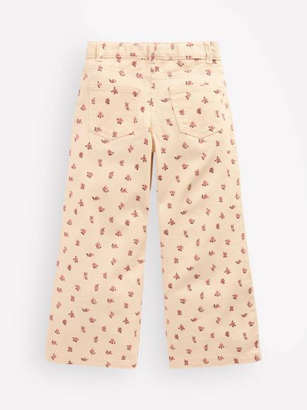 Mini Boden Kids' Floral Wide Leg Jeans, Soft Ivory/Multi - view 2, Soft Ivory/Multi