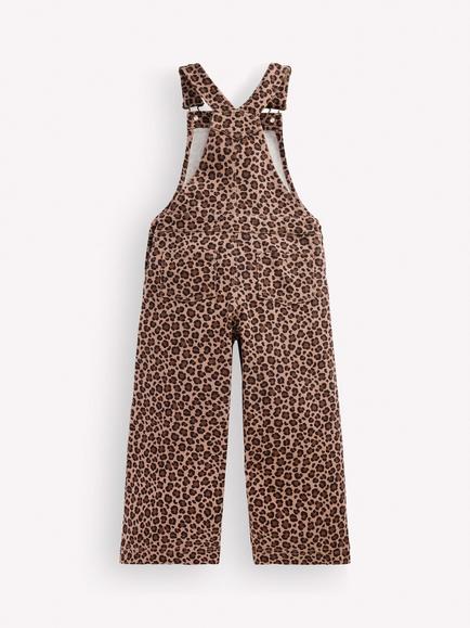Mini Boden Kids' Relaxed Wide Leg Dungarees, Brown Leopard - view 2, Brown Leopard