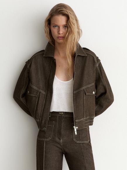 Reiss Petite Relaxed Denim Jacket, Brown, Brown