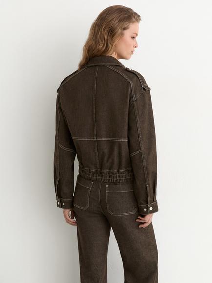Reiss Petite Relaxed Denim Jacket, Brown - view 2, Brown